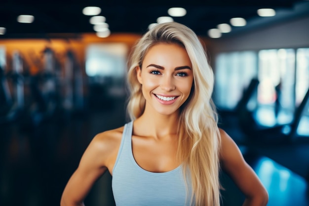 Une femme dans la salle de sport avec une IA de fond floue