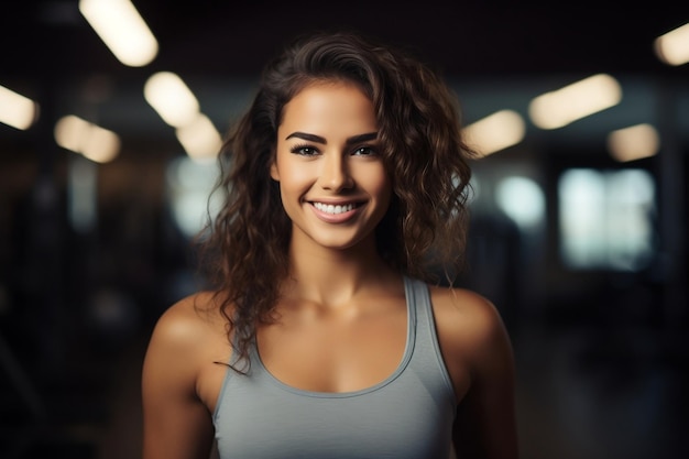 Une femme dans la salle de sport avec une IA de fond floue