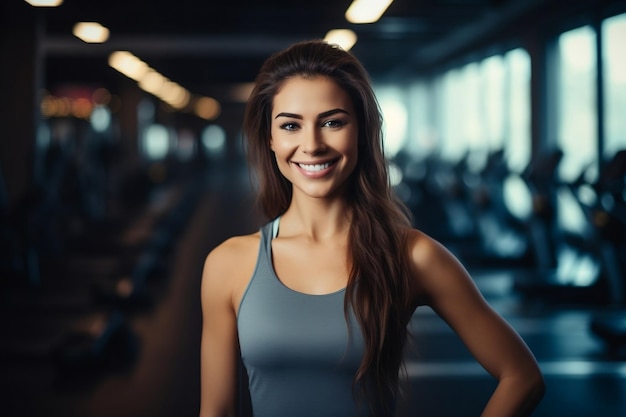 Une femme dans la salle de sport avec une IA de fond floue