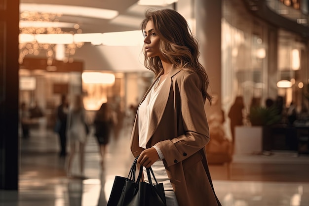 Femme dans le shopping Femme de mode avec des sacs à provisions marchant après le shopping Black friday