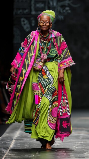 Photo une femme dans une tenue colorée marche dans une rue