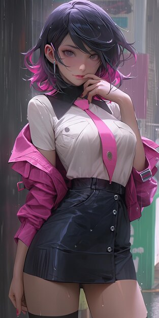 une femme dans une tenue rose et blanche avec un parapluie rose