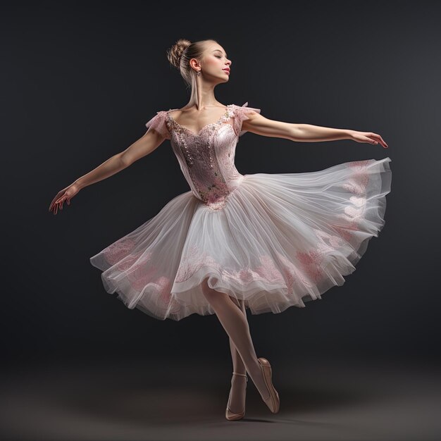 Photo une femme dans un tutu rose danse devant un fond gris