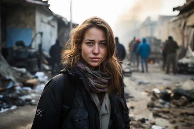 une femme dans une zone de guerre