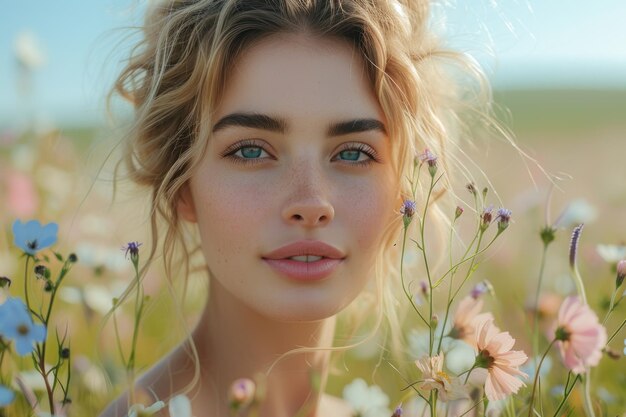 Photo une femme debout dans un champ de fleurs