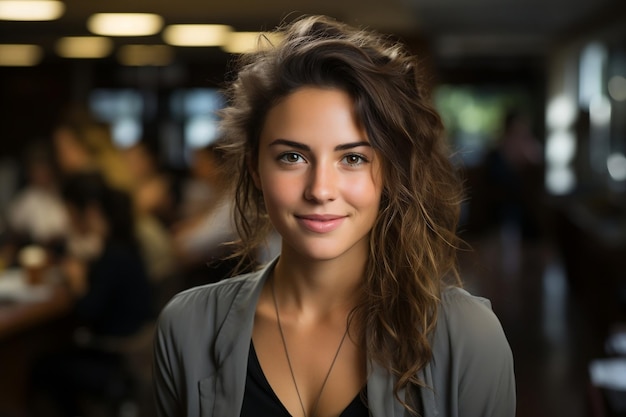 Femme debout dans son bureau AI