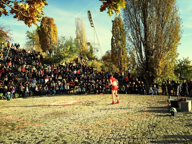 Photo une femme debout sur le tronc d'un arbre