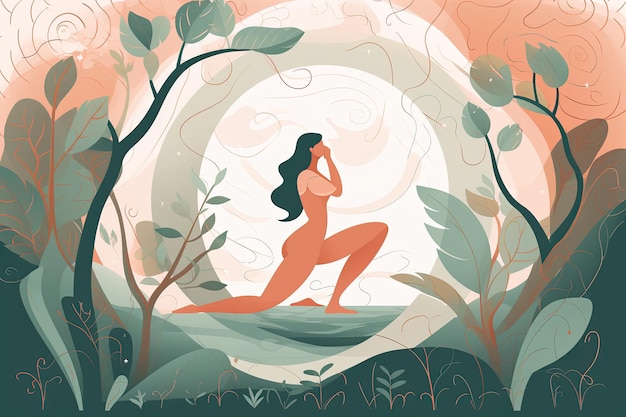 femme design plat faisant du yoga à l'extérieur illustration vectorielle