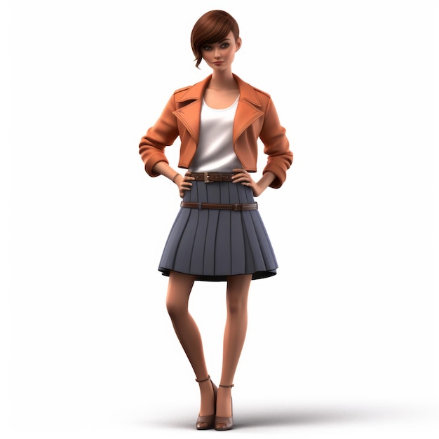Photo femme de dessin animé en 3d en veste orange et jupe modèle de mode réaliste