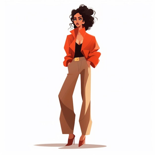 Photo femme de dessin animé dans une veste rouge et un pantalon brun génératif ai