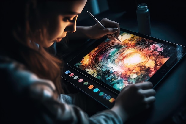 Photo une femme dessinant sur une tablette avec d'autres applications