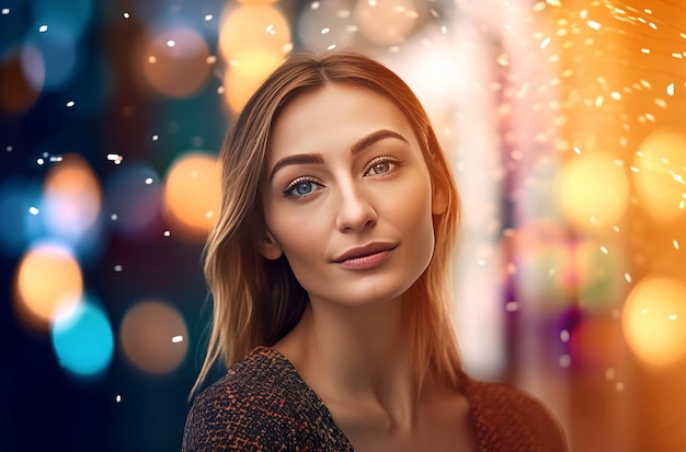 Femme devant bokeh photo audacieuse visage touriste briller détendre incroyable générer Ai