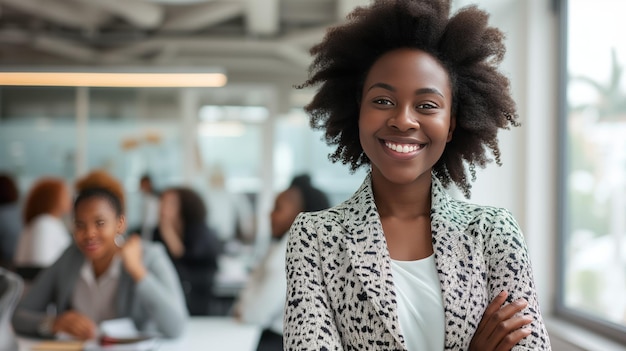 Une femme devant un groupe d'employés dans le bureau