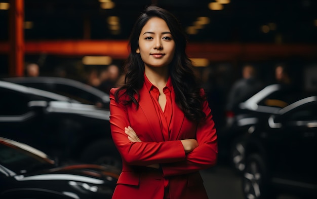 Femme devant une voiture de sport