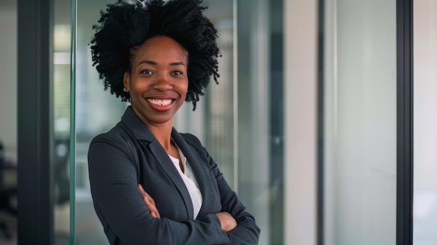 Une femme dirigeante confiante dans un bureau moderne