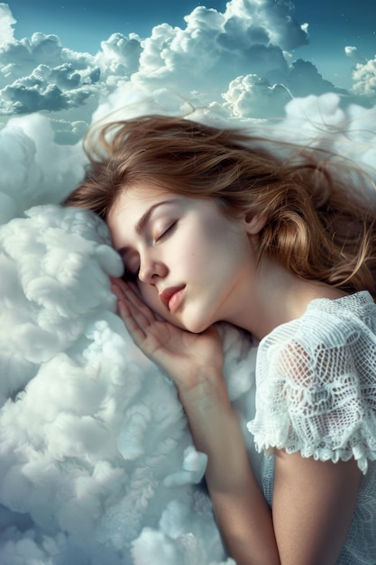 Une femme dort dans les nuages.