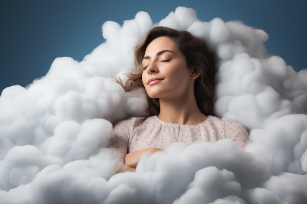 Une femme dort sur un nuage comme dans son lit