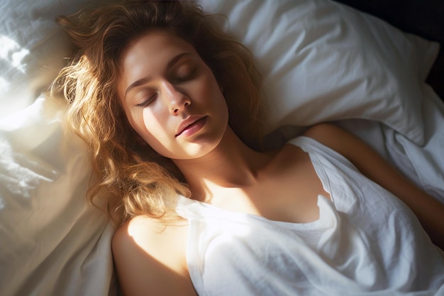 Une femme dort paisiblement sur un lit moelleux