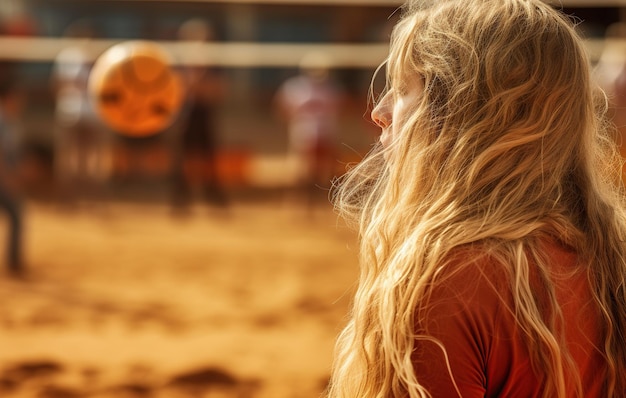 Femme de dos regardant un match de volley-ball