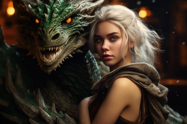 Une femme avec un dragon sur sa poitrine