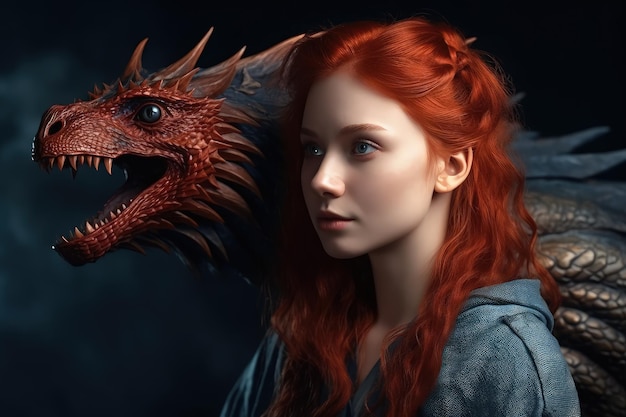 Une femme avec un dragon