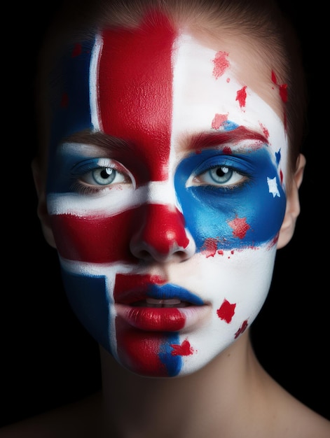 Une femme avec le drapeau de la république dominicaine peint sur son visage