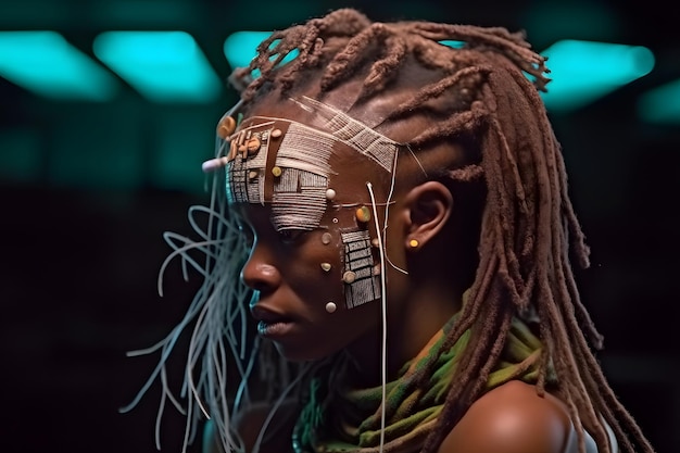 Une Femme Avec Des Dreadlocks Et Des Dreadlocks Porte Un Bandeau