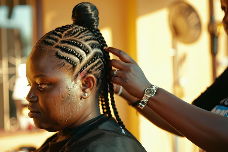 Photo une femme avec des dreadlocks se fait tresser les cheveux par une femme.