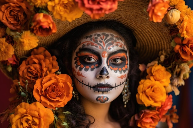 une femme avec du maquillage et des fleurs