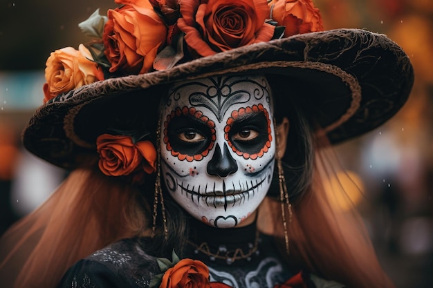 une femme avec du maquillage et des fleurs