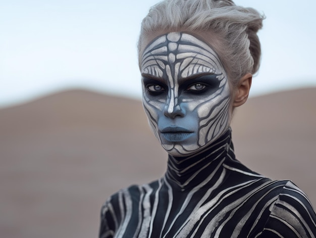 Une femme avec du maquillage noir et blanc