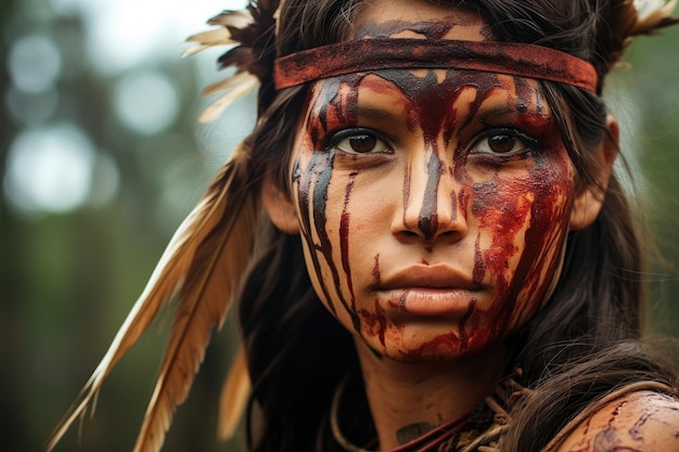 Une femme avec du sang sur le visage