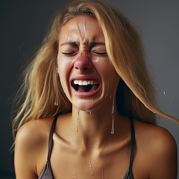 Une femme avec de l'eau sur le visage