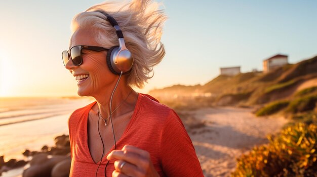 femme écoutant de la musique avec des écouteurs