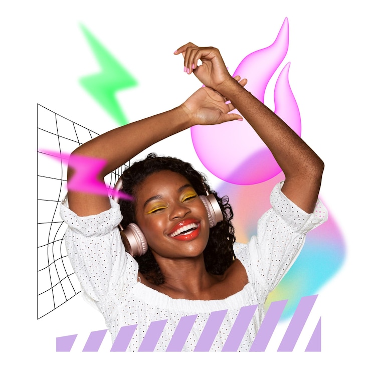 Photo une femme écoutant de la musique png hobby remix fond transparent