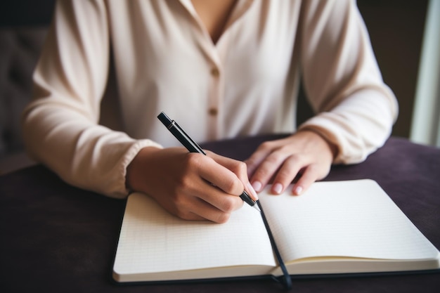 Femme écrivant dans un journal personnel