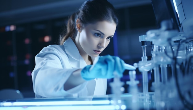 Une femme effectuant des expériences dans un laboratoire