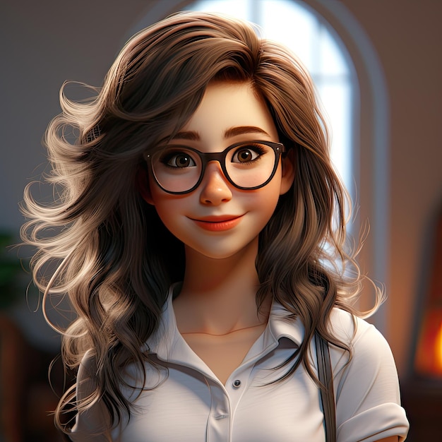 Femme élégante et confiante avec des lunettes et de longs cheveux bruns à l'extérieur