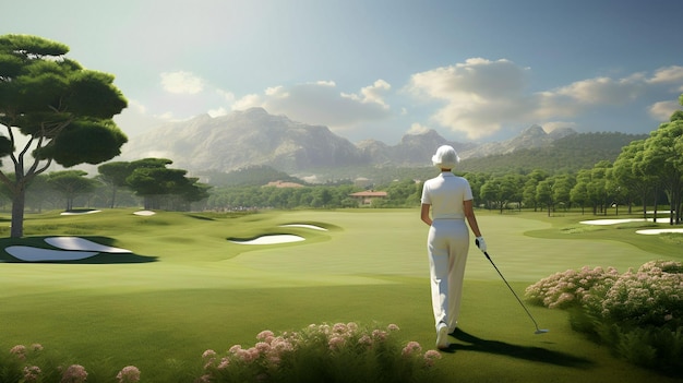 Une femme élégante dans un parcours de golf.