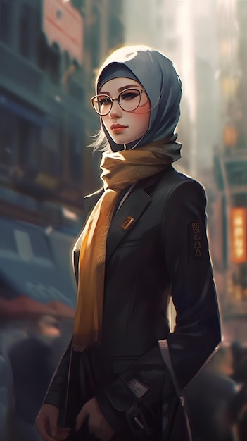 Femme élégante de dessin animé avec des lunettes et un foulard