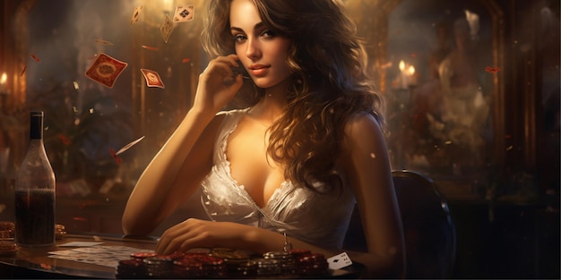 Femme élégante avec illustration de flyer de poker