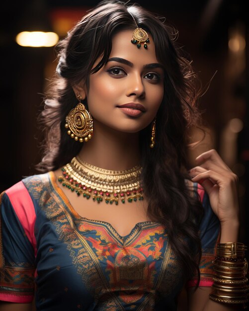 Une femme élégante portant un collier et des boucles d'oreilles