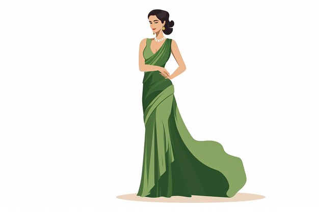 Femme élégante en robe verte illustration vectorielle isolée sur fond blanc design plat