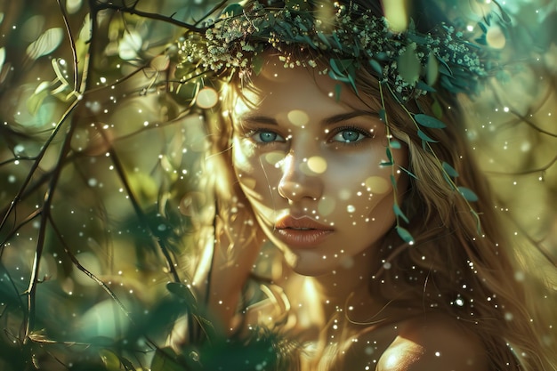 Photo une femme elfe dans une forêt magique