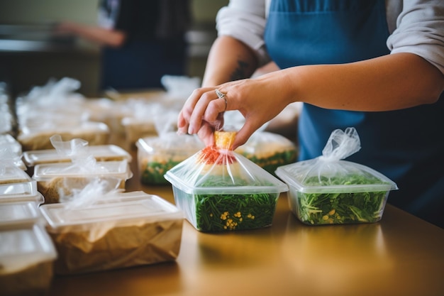 une femme emballant un repas pour le déjeuner sur la table une femme préparant un déjeuner une femme faisant un déjeunal sur la table