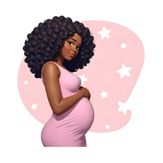 Photo une femme enceinte aux cheveux noirs et un fond rose avec des étoiles et des étoiles