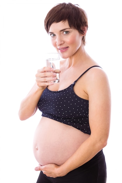 Femme enceinte, boire, verre eau