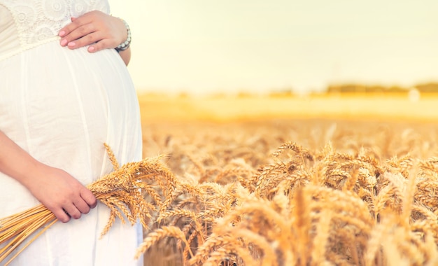 Femme enceinte dans un champ de blé