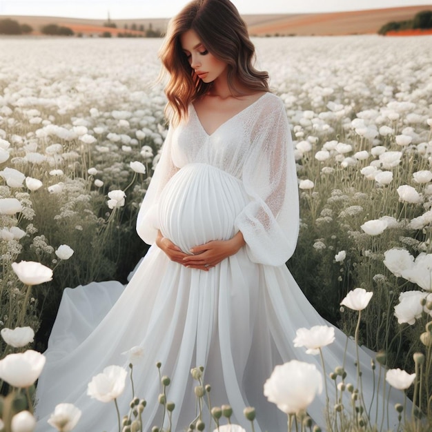 Une femme enceinte dans un champ de fleurs 2