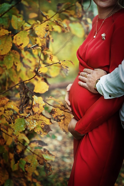 Femme enceinte dans le parc d'automne